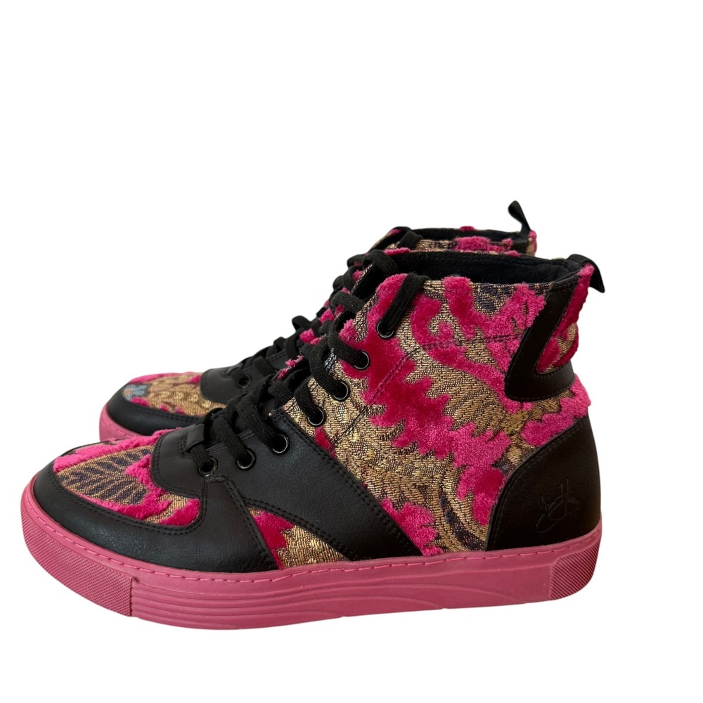John Fluevog Vegan Vogs Pink Gold Floral Tapestry High Top Sneakers W 11 M 9